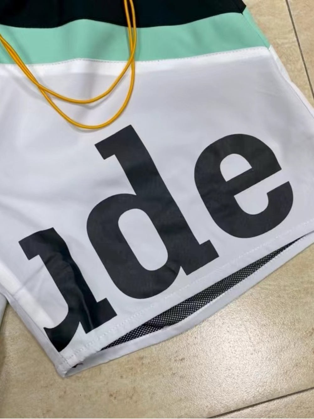 Rhude Black, White & Teal Colorblock Logo Swim Shorts - Picture 3 of 6